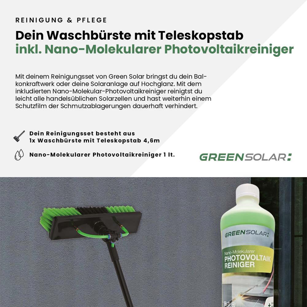 Waschbürste mit Teleskopstab 4,6m inkl. Nano-Molekularer Photovoltaikreiniger 1 lt. - 5% Verdünnung – Bild 2