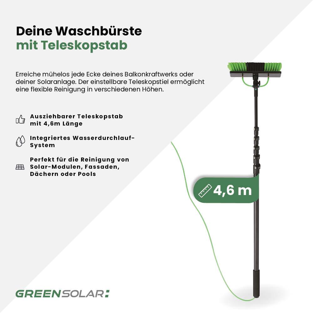 Waschbürste mit Teleskopstab 4,6m inkl. Nano-Molekularer Photovoltaikreiniger 1 lt. - 5% Verdünnung – Bild 3
