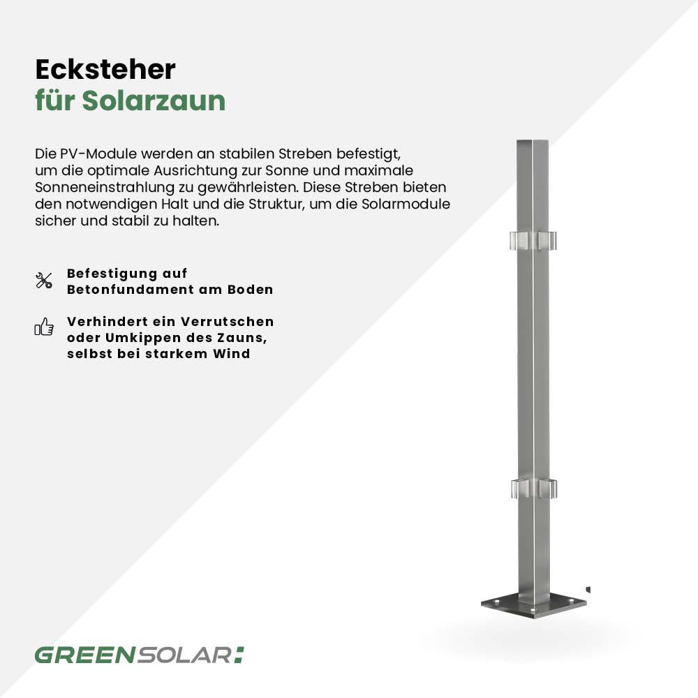 Ecksteher aus Edelstahl inkl. Montagematerial für Solarzaun „premium line“ (Quermontage) – Bild 2