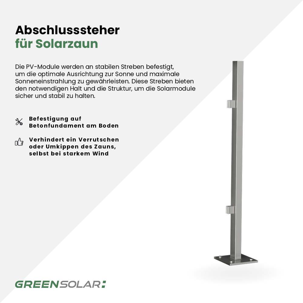 Abschlusssteher aus Edelstahl inkl. Montagematerial für Solarzaun „premium line“  (Quermontage) – Bild 2