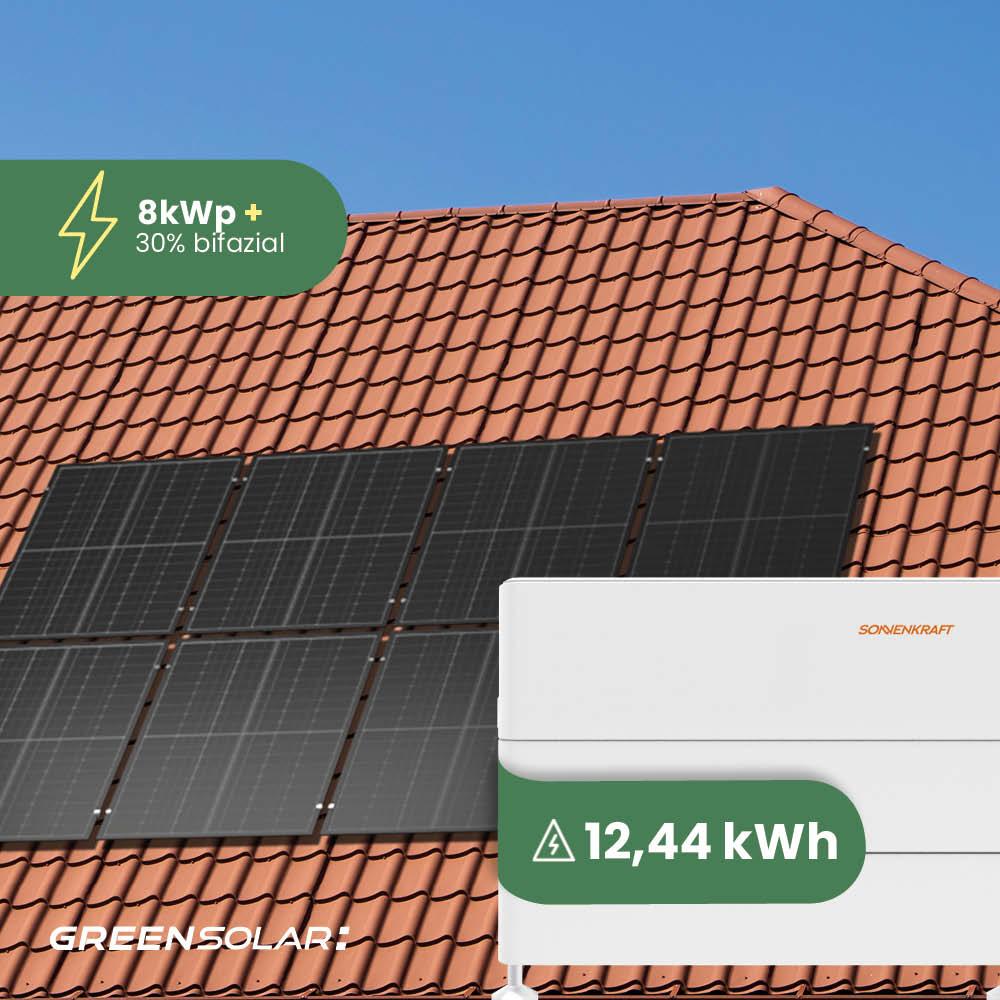 Solaranlage Ziegeldach 8kWp mit Speicher 12,44kWh