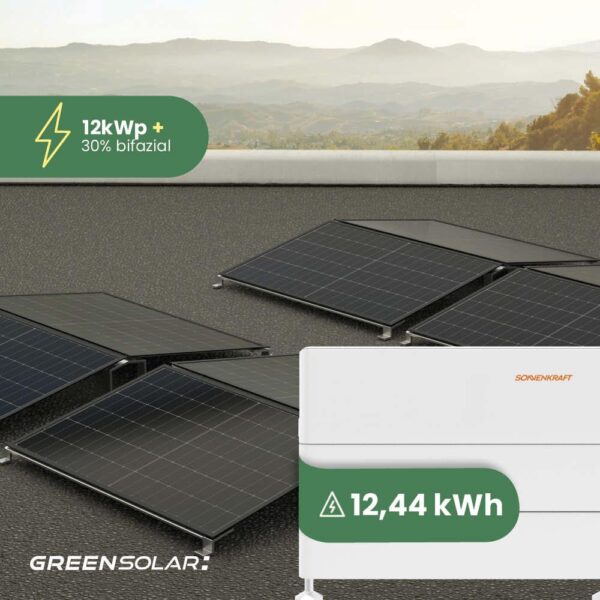 Solaranlage Flachdach 12kWp mit Speicher 12,44kWh