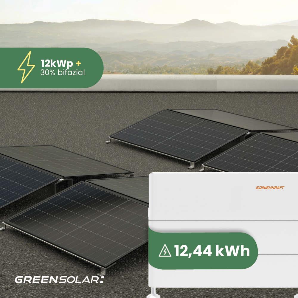 Solaranlage Flachdach 12kWp mit Speicher 12,44kWh