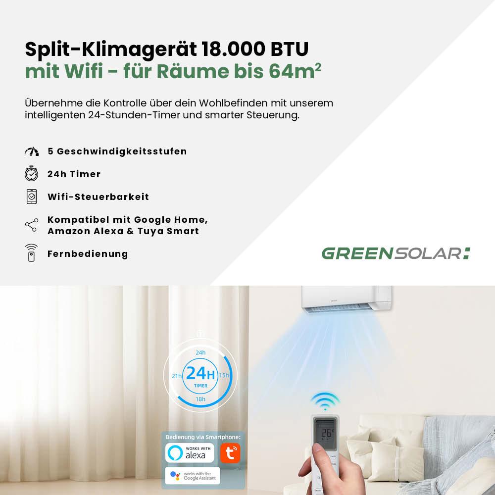 Split-Klimagerät 18.000 BTU mit Wifi (Räume bis 64m²) – Bild 3