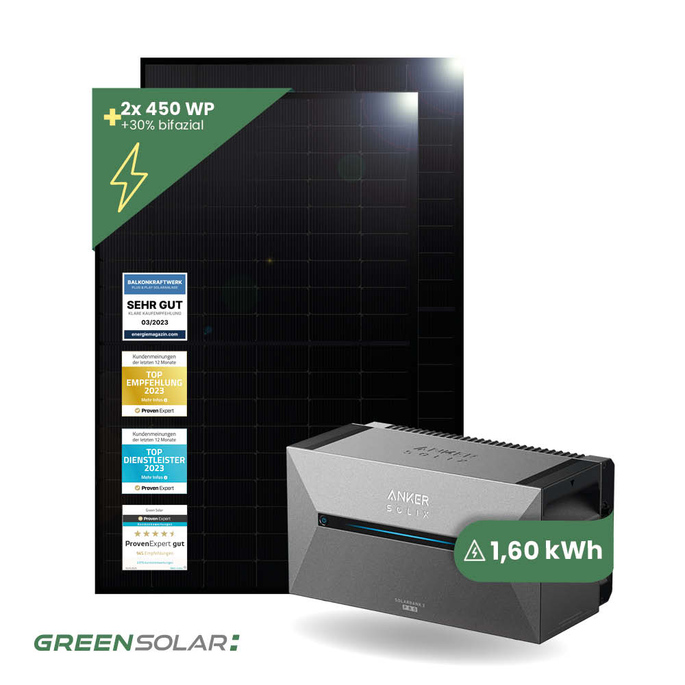 Balkonkraftwerk Basis M mit Anker SOLIX Solarbank 2 E-1600 Pro