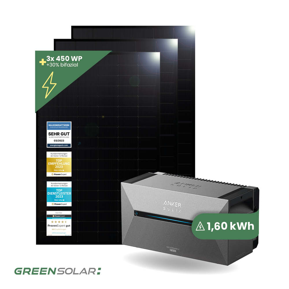 Balkonkraftwerk Basis L mit Anker SOLIX Solarbank 2 E-1600 Pro
