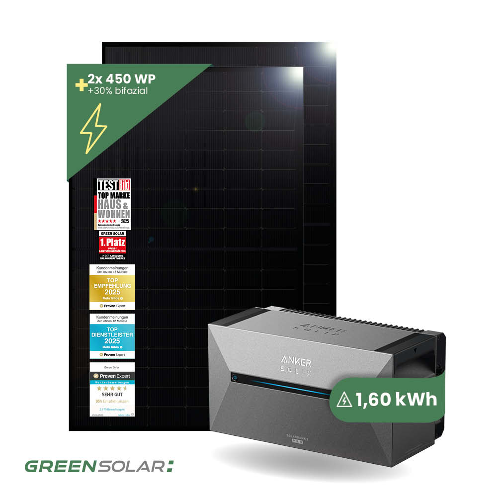 Balkonkraftwerk Basis M mit Anker SOLIX Solarbank 2 E-1600 Pro