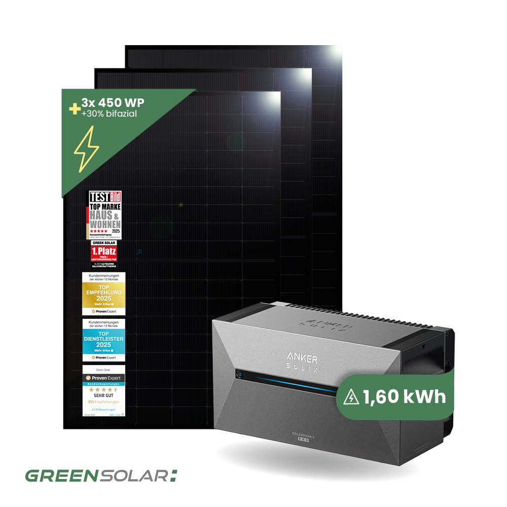 Balkonkraftwerk Basis L mit Anker SOLIX Solarbank 2 E-1600 Pro