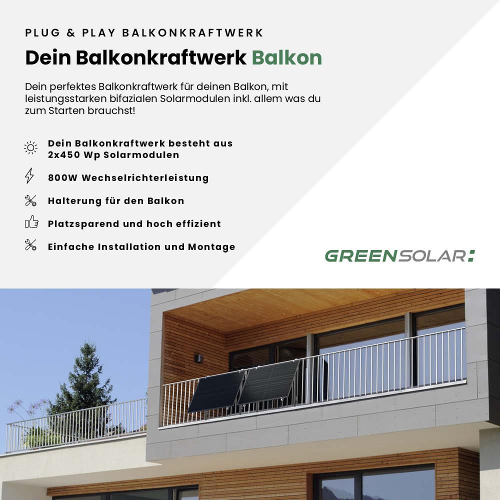 Balkonkraftwerk Balkon 900/800 black bifazial – Bild 2