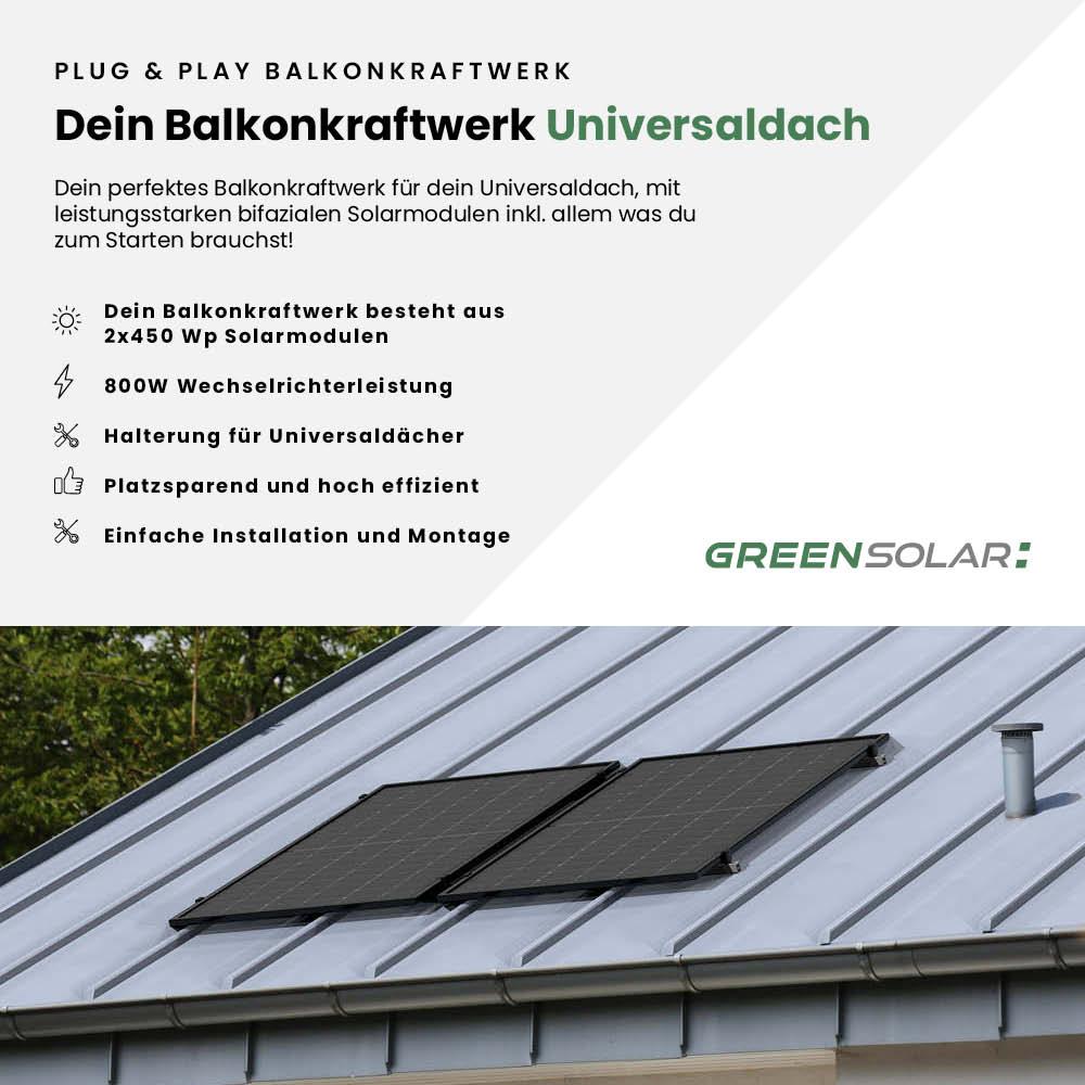 Balkonkraftwerk Universaldach 900/800 black bifazial – Bild 2