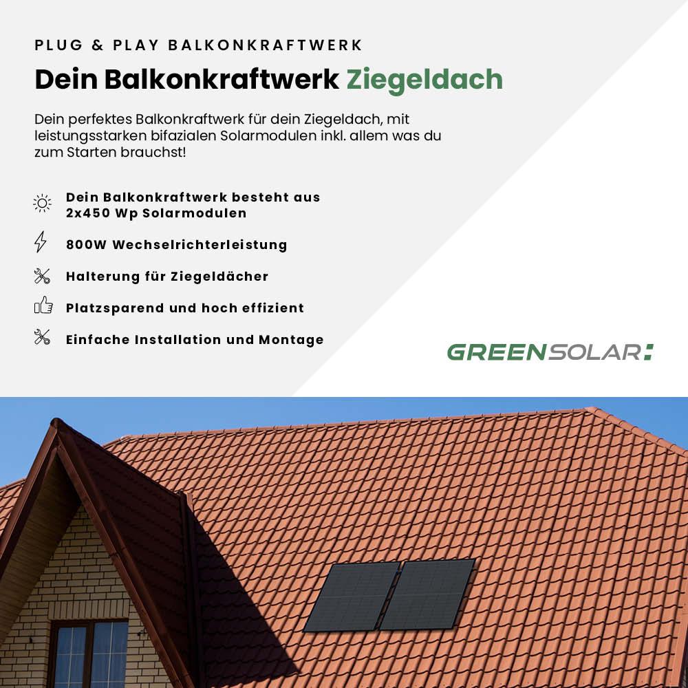 Balkonkraftwerk Ziegelddach 900/800 black bifazial – Bild 2