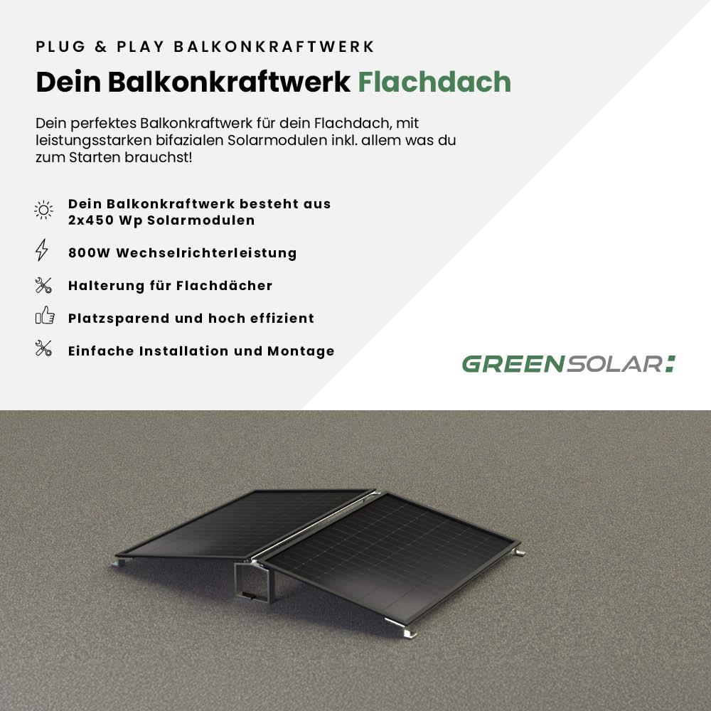 Balkonkraftwerk Flachdach 900/800 black bifazial – Bild 2