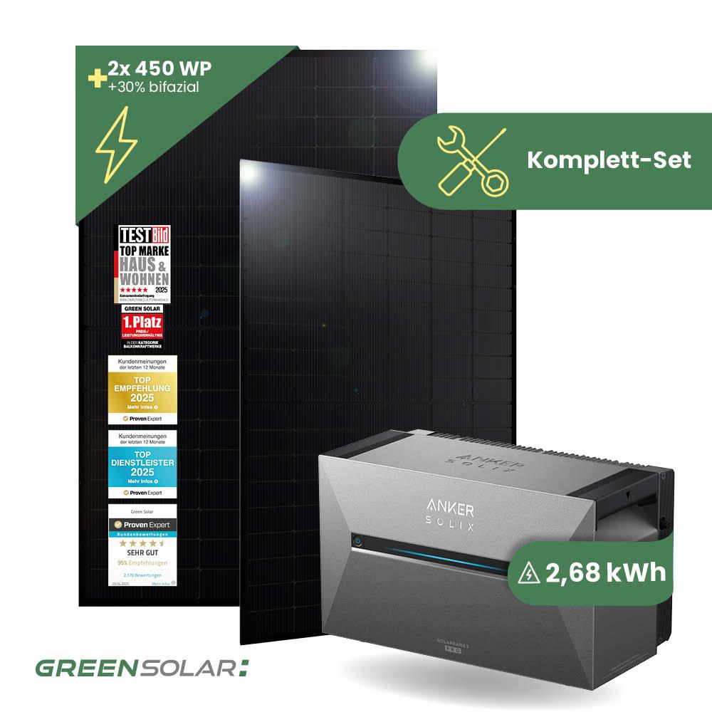 Balkonkraftwerk Basis M - Starter mit Batteriespeicher (900W)