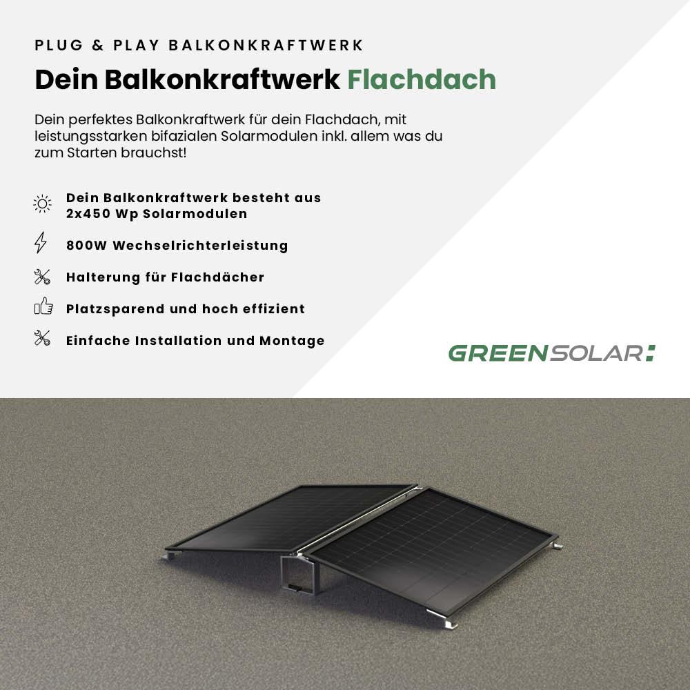 Balkonkraftwerk Flachdach 900/800 black bifazial – Bild 2