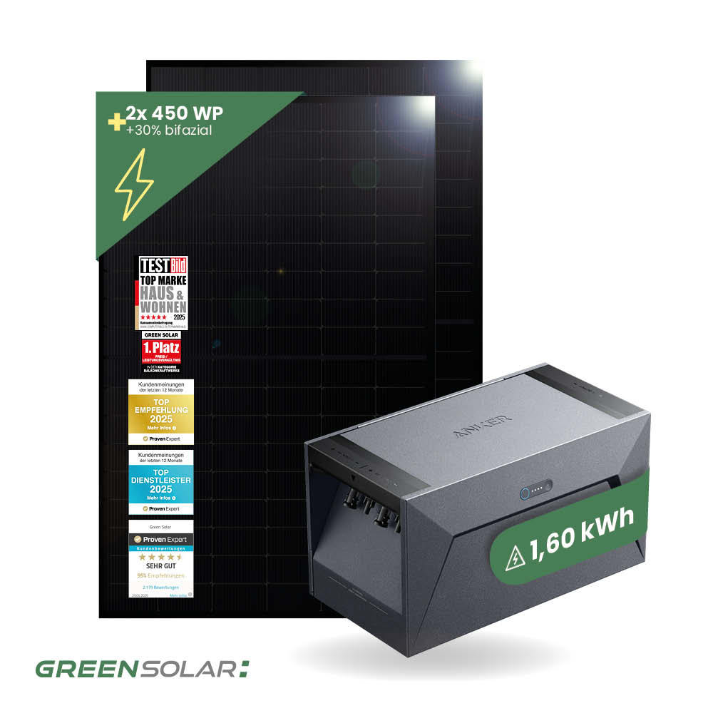 Balkonkraftwerk Basis M mit Anker SOLIX Solarbank 1 E1600