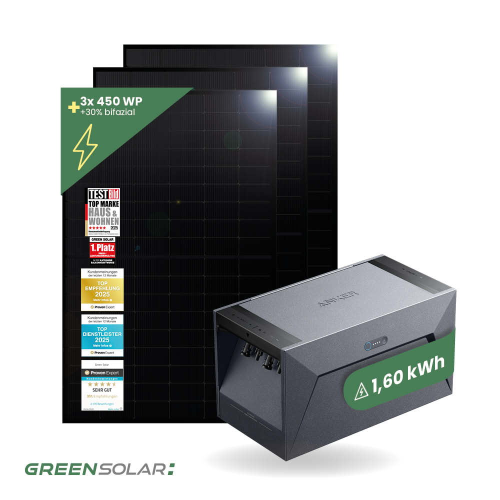 Balkonkraftwerk Basis L mit Anker SOLIX Solarbank 1 E1600