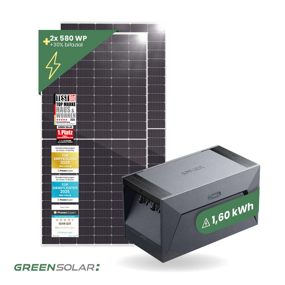 Balkonkraftwerk Basis M mit Anker SOLIX Solarbank 1 E1600