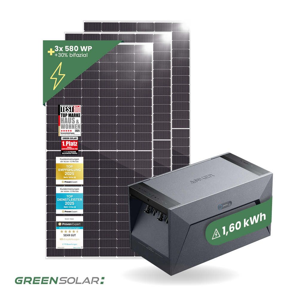 Balkonkraftwerk Basis L mit Anker SOLIX Solarbank 1 E1600