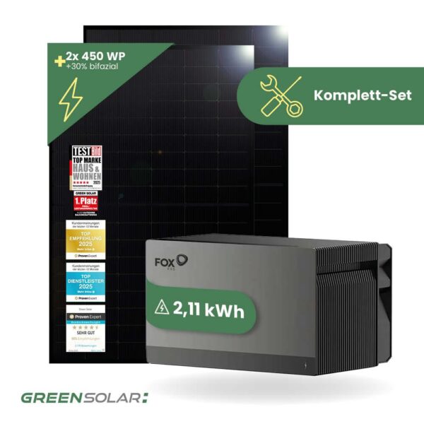 Balkonkraftwerk Basis M Komplettset (900 W) mit Avocado Home Base 2kWh