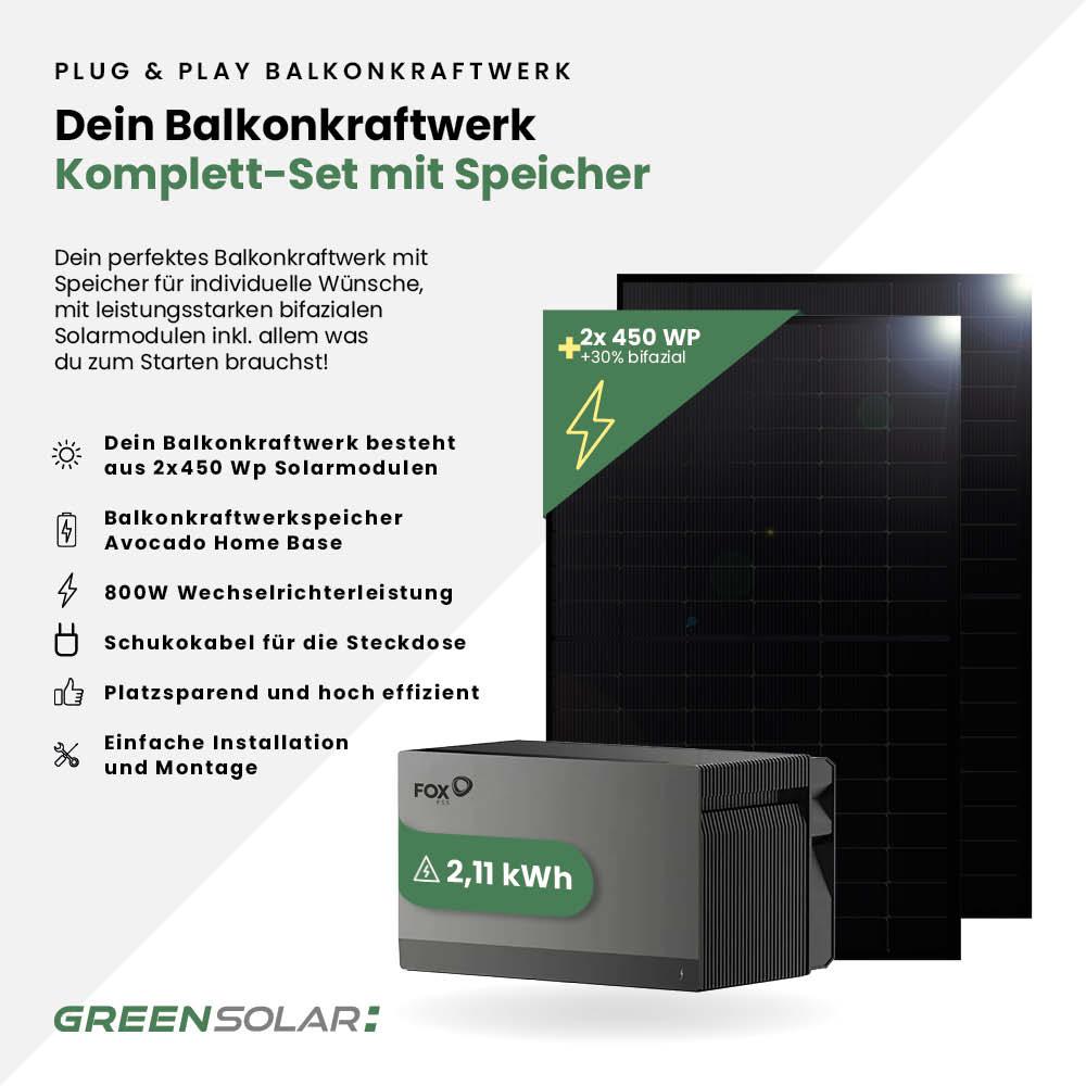 Balkonkraftwerk Basis M Komplettset (900 W) mit Avocado Home Base 2kWh – Bild 2