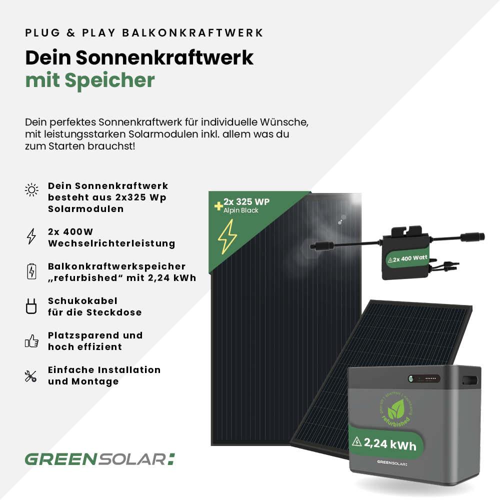 2x Sonnenkraftwerke 325/400W mit Balkonkraftwerkspeicher refurbished 2,24 kWh – Bild 2