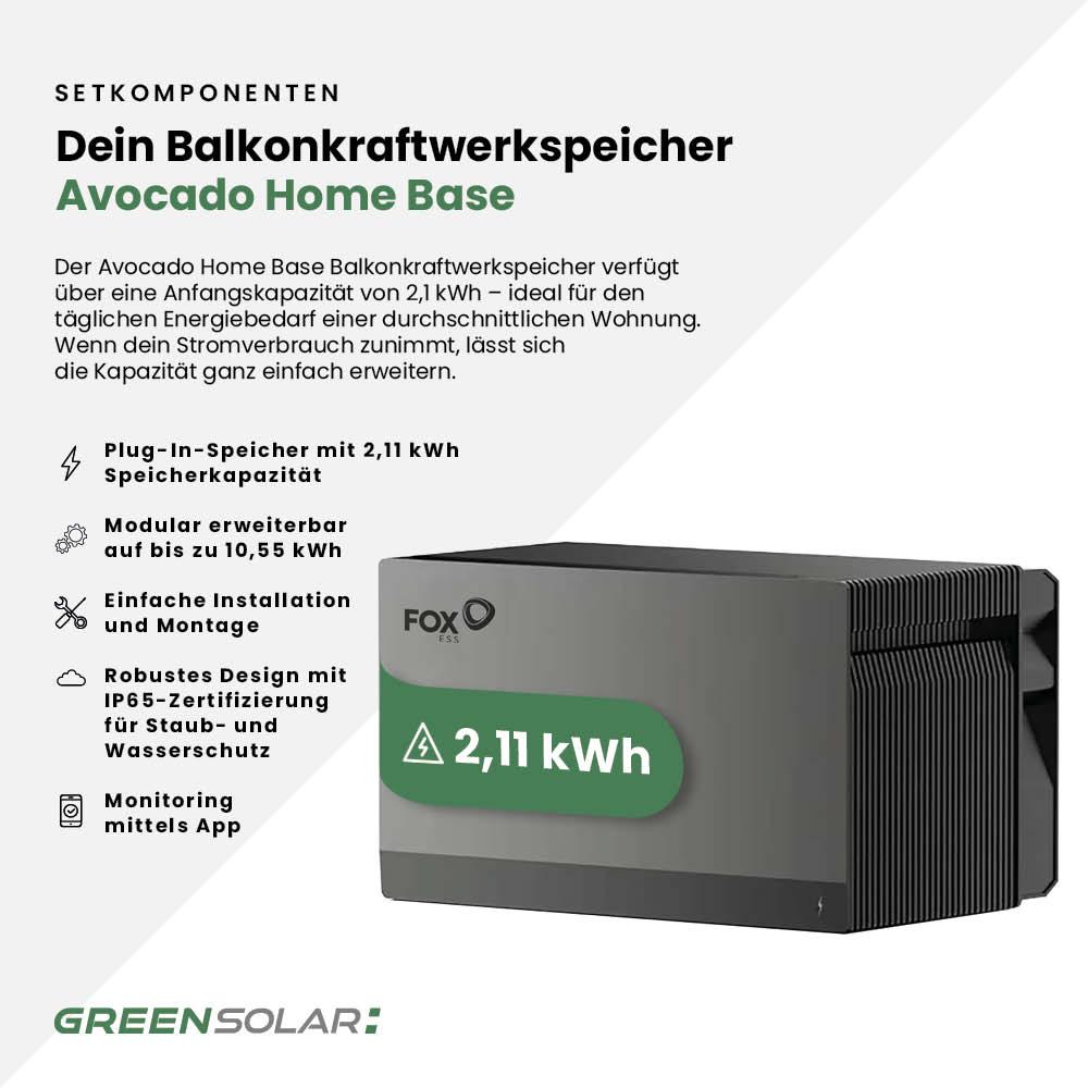 Kaminholzregal mit Balkonkraftwerk 450 Wp und Batteriespeicher Avocado Home Base 2 inkl. Plane – Bild 5