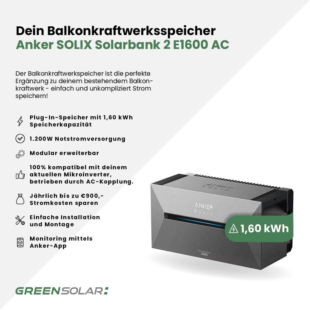 Balkonkraftwerk Basic 900/800 bifazial mit Balkonkraftwerkspeicher 1,6kWh "Solarbank 2 E1600 AC" – Bild 5