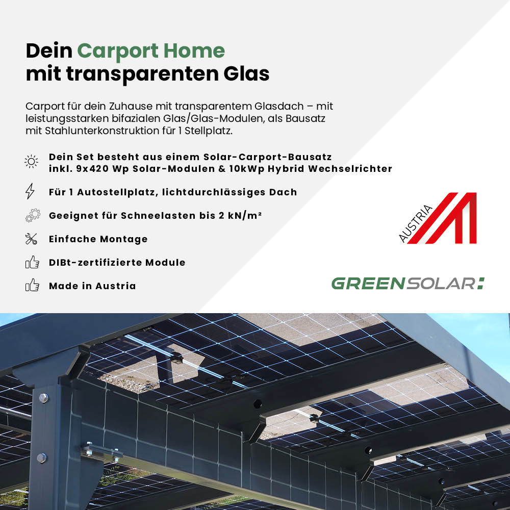 Carport 1 Stellplatz Glas/Glas - 2kn - 3,78kWp inkl. 10kWp Hybrid WR – Bild 2