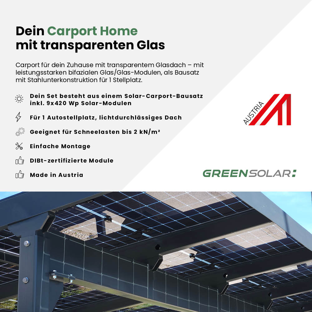 Carport 1 Stellplatz Glas/Glas - 2kn - 3,78kWp – Bild 2