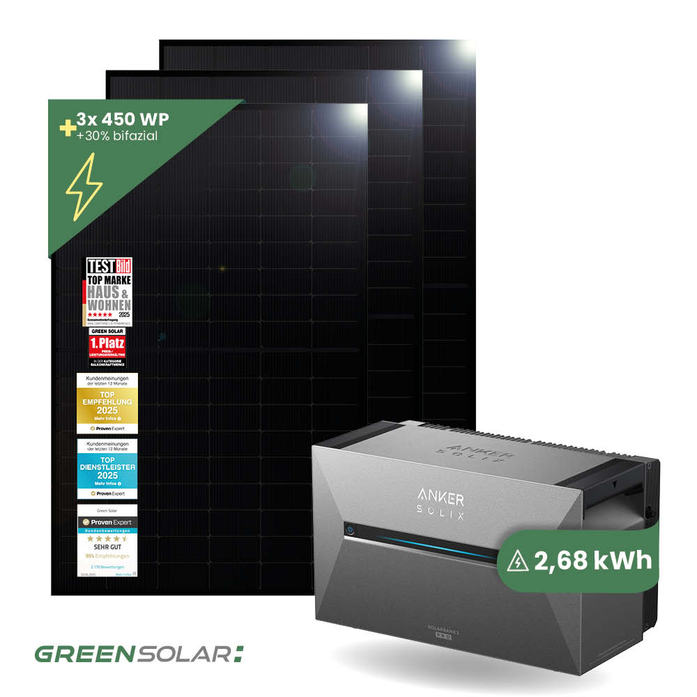 Balkonkraftwerk Basis L 1350W mit Anker SOLIX Solarbank 3 E-2700 Pro