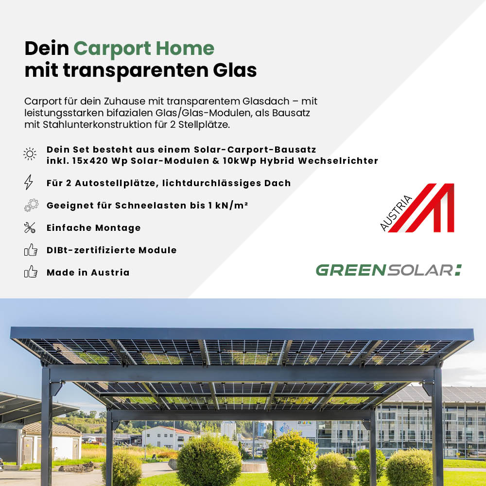 Carport 2 Stellplätze Glas/Glas - 1kn - 6,3kWp inkl. 10kWp Hybrid WR – Bild 2