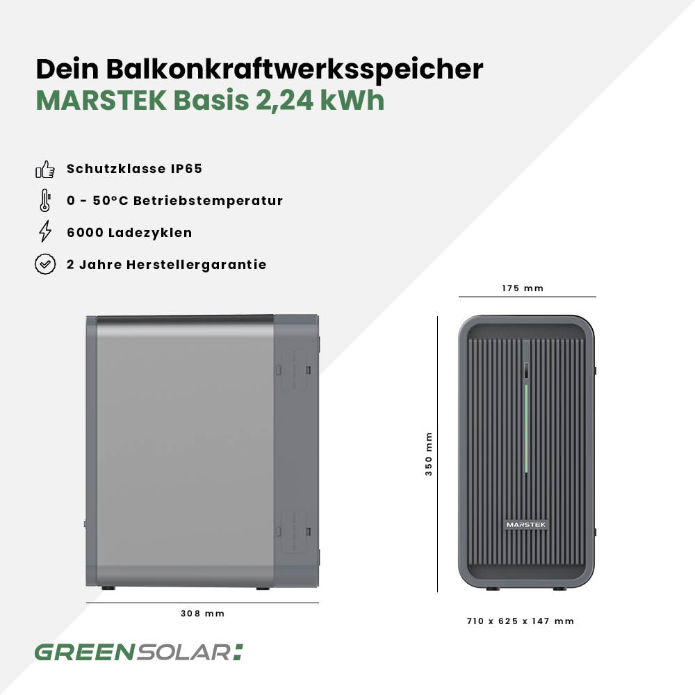 Balkonkraftwerkspeicher Marstek Basis 2,24 kWh Grau 2x800Wp – Bild 3