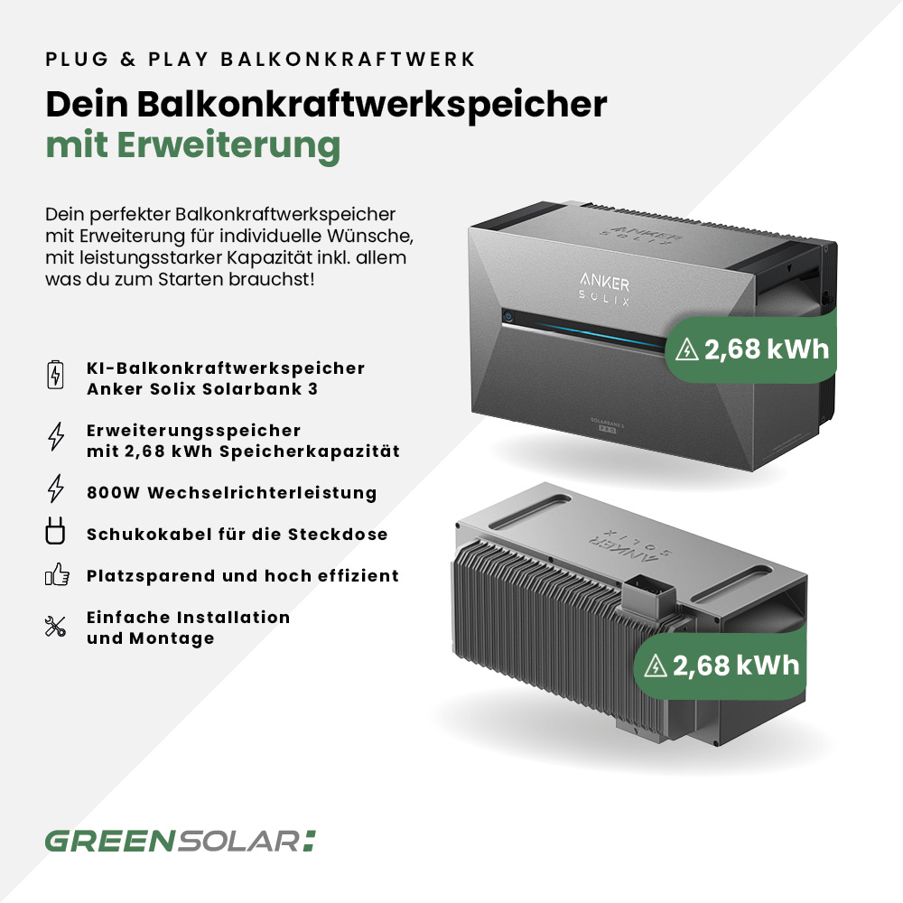Balkonkraftwerkspeicher Anker SOLIX Solarbank 3 E2700 Pro und Erweiterung 5,4kWh – Bild 2