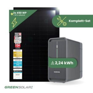 Balkonkraftwerk Basic 900/800 black bifazial mit Balkonkraftwerkspeicher 3. Generation Basis 2,24 kWh