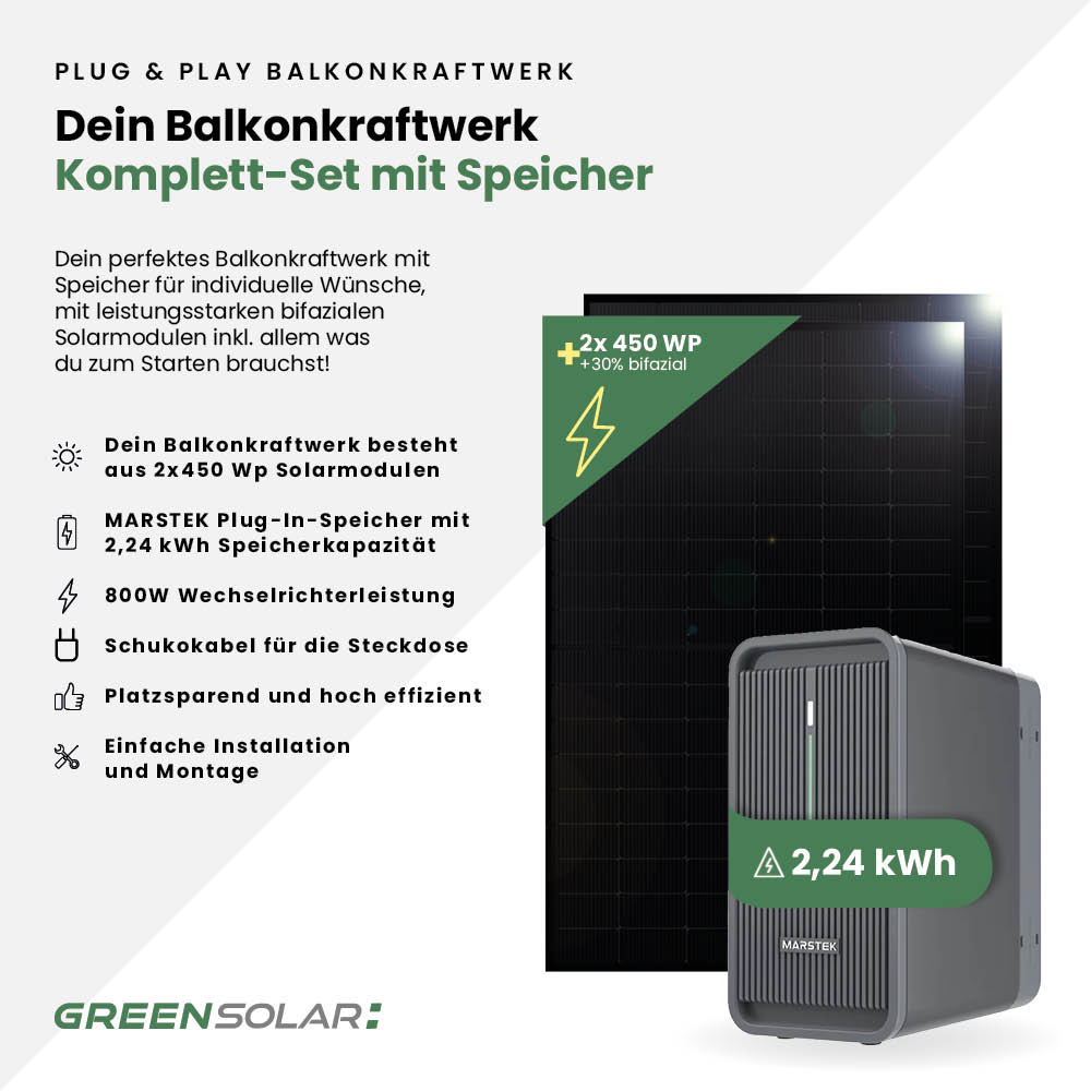 Balkonkraftwerk Basic 900/800 black bifazial mit Balkonkraftwerkspeicher 3. Generation Basis 2,24 kWh – Bild 2