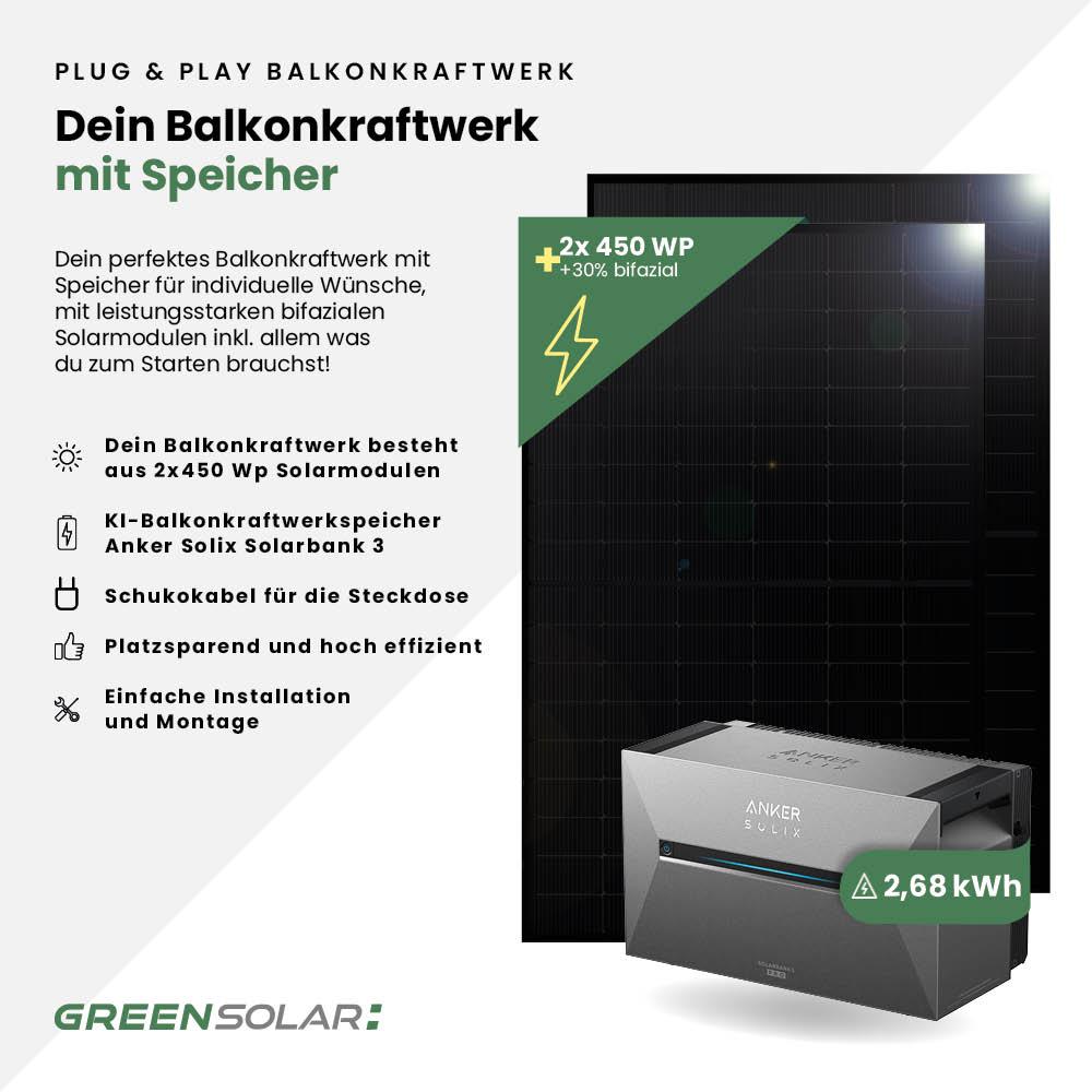 Balkonkraftwerk Basic 900/800 bifazial mit Balkonkraftwerkspeicher 2,7kWh "Anker SOLIX Solarbank 3 E-2700 Pro" – Bild 2