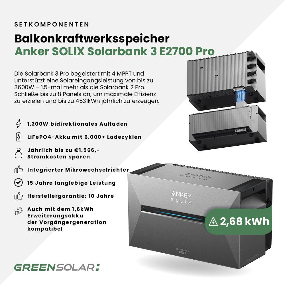 Balkonkraftwerk Basic 900/800 bifazial mit Balkonkraftwerkspeicher 2,7kWh "Anker SOLIX Solarbank 3 E-2700 Pro" – Bild 7