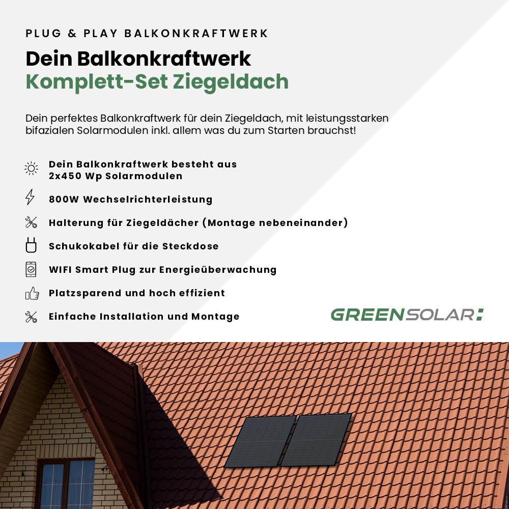 Balkonkraftwerk Ziegeldach M - Komplett-Set (900W) – Bild 2