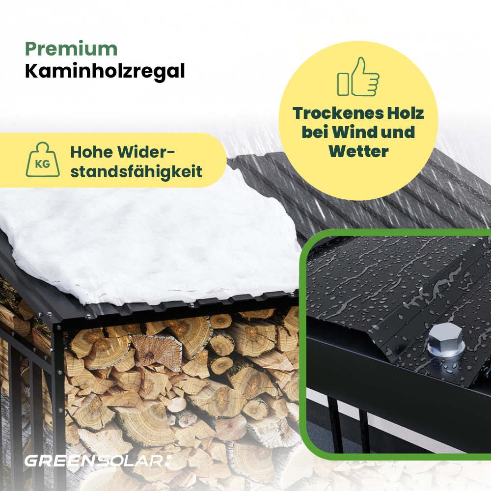 Kaminholzregal mit Balkonkraftwerk 450 Wp inkl. Plane – Bild 6