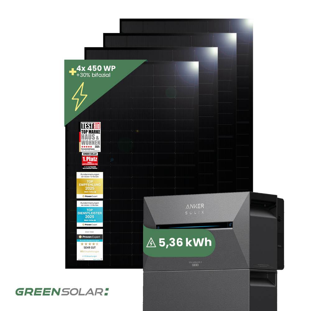 Balkonkraftwerk Basic 1800/800 - Anker SOLIX Solarbank 5,4 kWh Balkonkraftwerk-Speicher