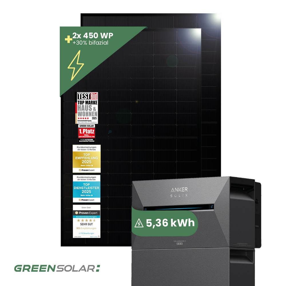 Balkonkraftwerk Basic 900/800 - Anker SOLIX Solarbank 5,4 kWh Balkonkraftwerk-Speicher