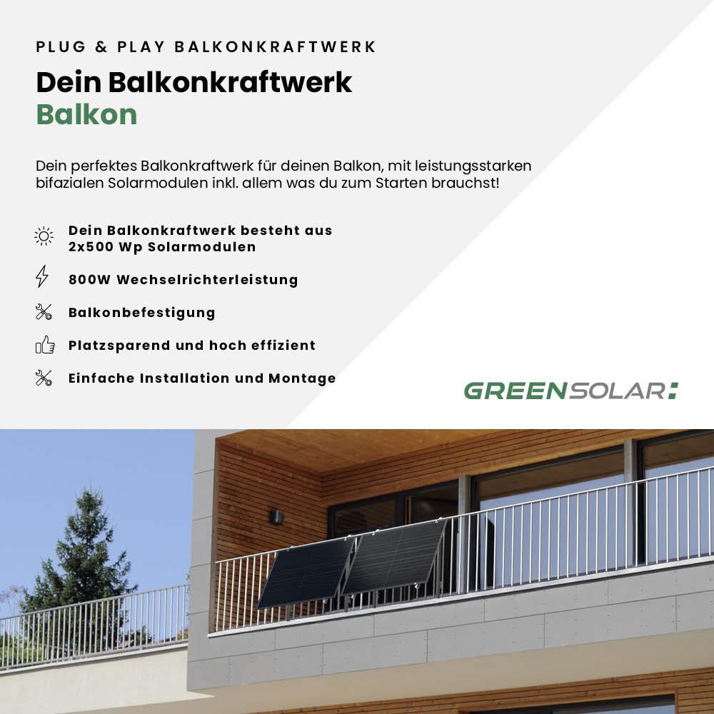 Balkonkraftwerk Balkon 1000/800 black bifazial – Bild 2