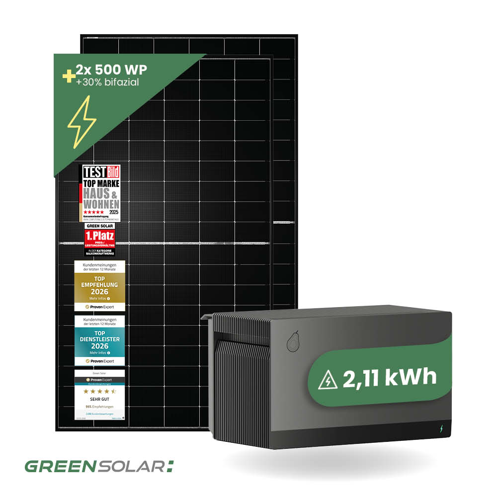 Balkonkraftwerk Basis M 1000 Watt mit Avocado Speicher 2,11 kWh
