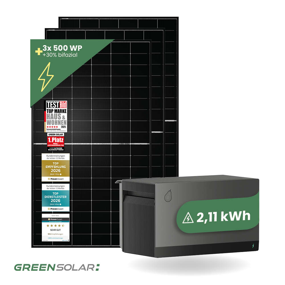 Balkonkraftwerk Basis L 1500 Watt mit Avocado Speicher 2,11 kWh