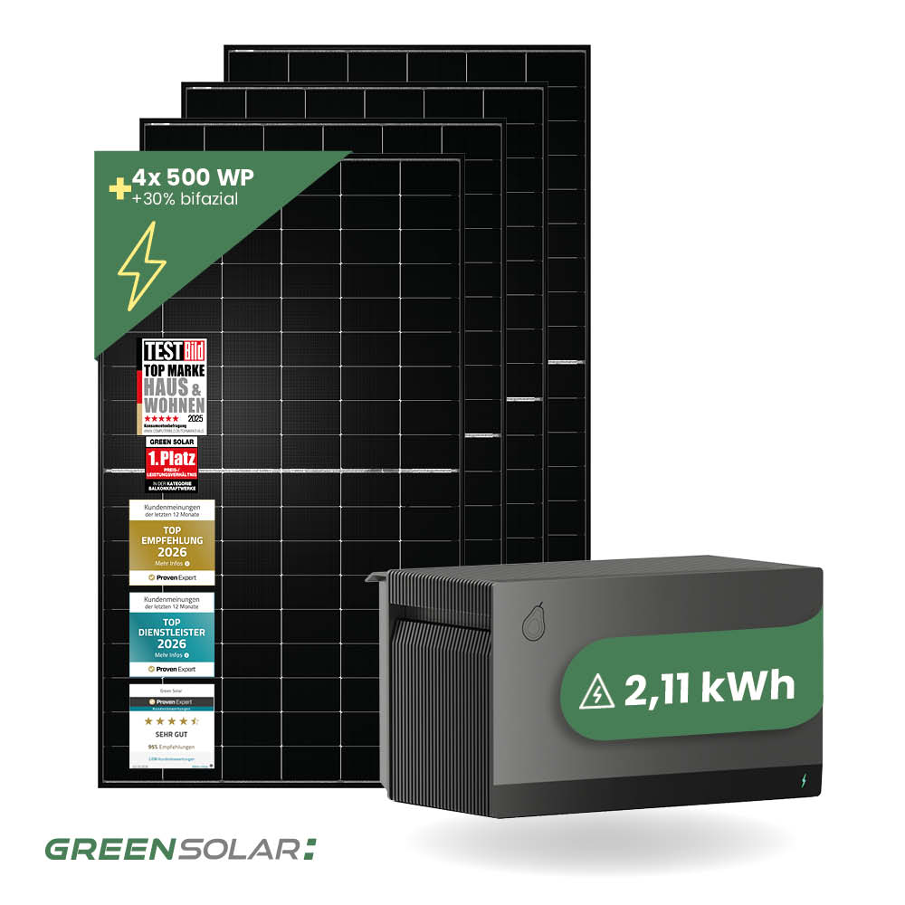 Balkonkraftwerk Basis XL 2000 Watt mit Avocado Speicher 2,11 kWh
