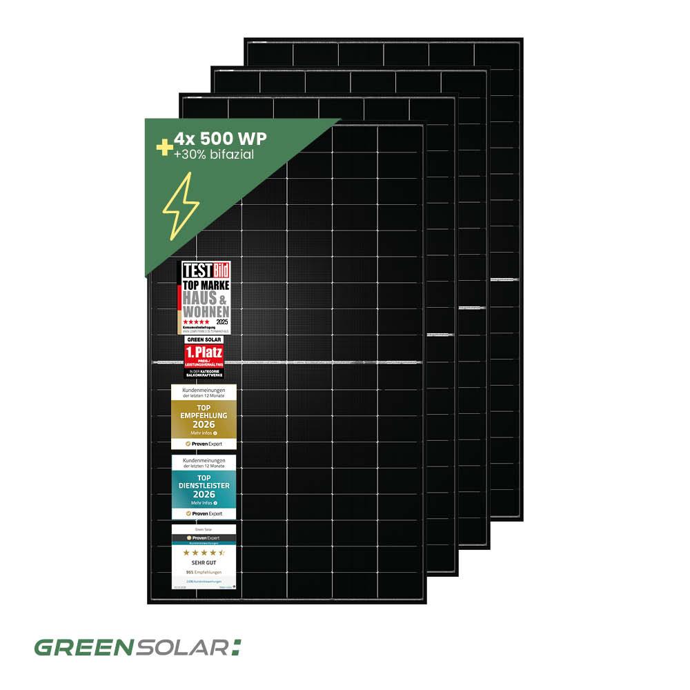 4 x Solarmodul 500Wp black bifazial