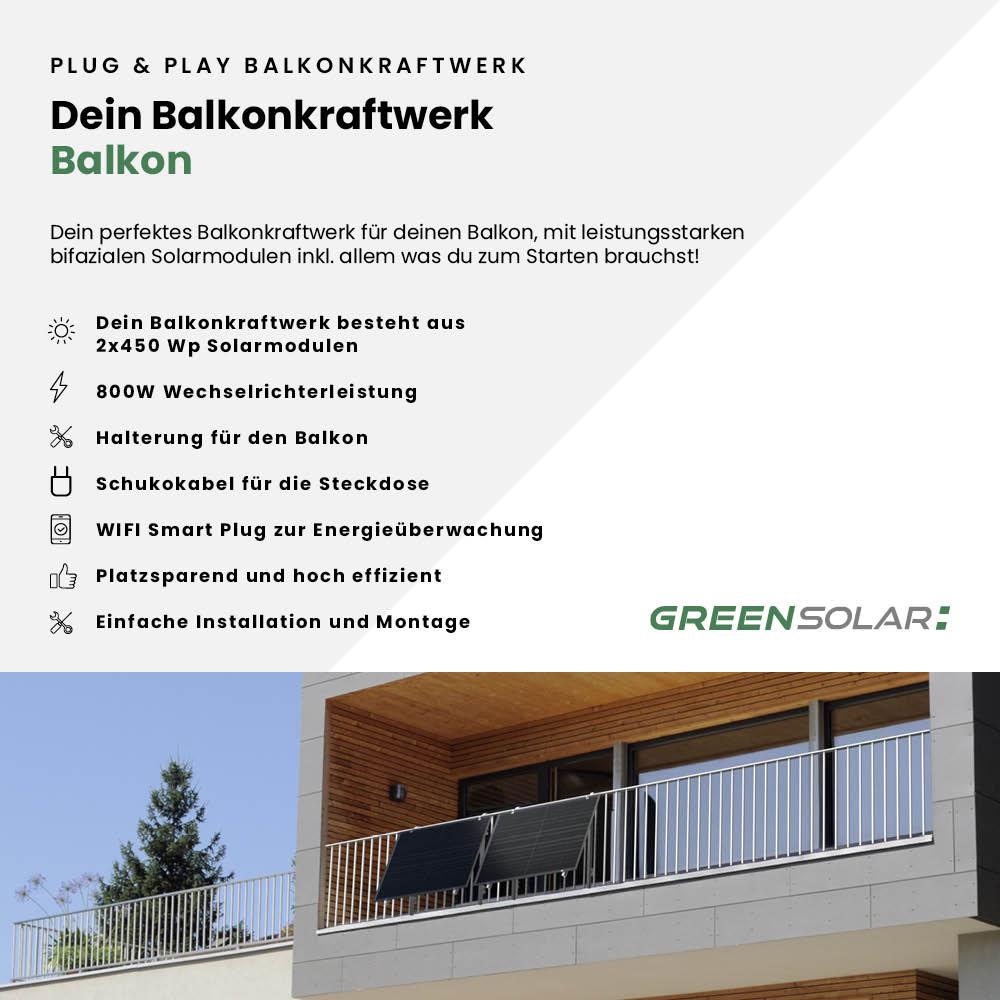 Balkonkraftwerk Balkon 900/800 black bifazial – Bild 2