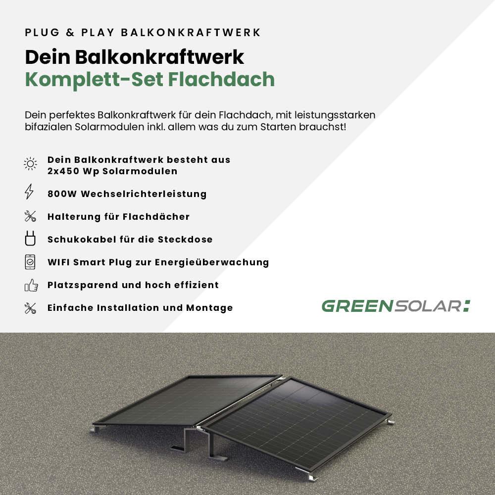 Balkonkraftwerk Flachdach M - Komplett-Set (900W) inkl. Wifi Plug – Bild 2
