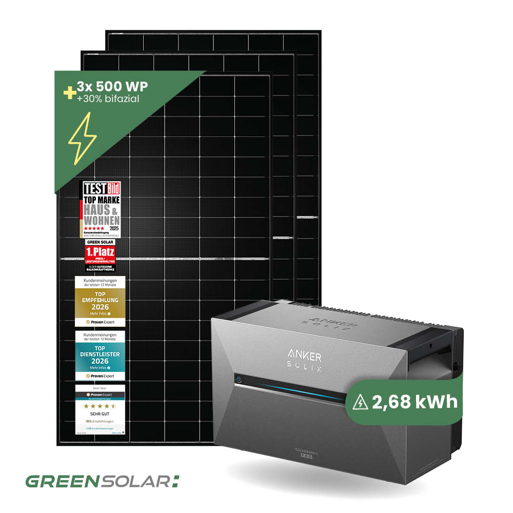 1500 Watt Balkonkraftwerk inkl. 2,67 kWh Anker SOLIX Solarbank 3 E2700 Pro