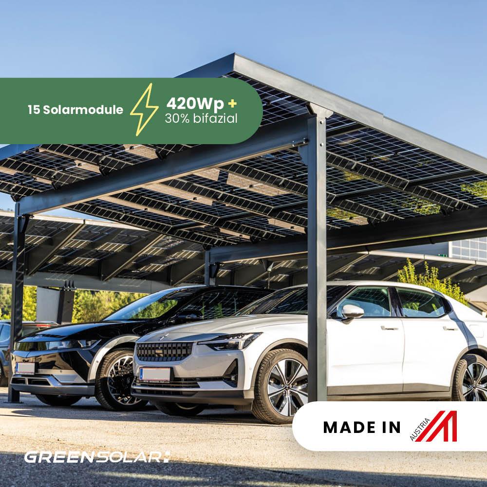 Carport 2 Stellplätze Glas/Glas - 2kn - 6,3kWp inkl. 10KWp Hybrid WR